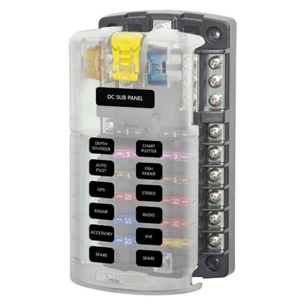 Blue Sea 12-Way Fuse Block with Ground (Bulk)