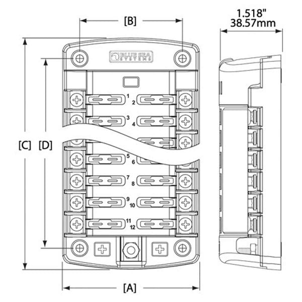 Blue Sea 12-Way Fuse Block with Ground (Bulk)