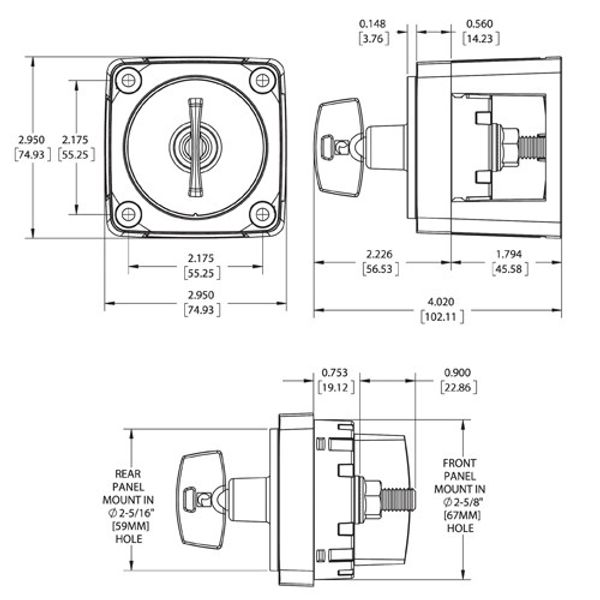 Blue Sea Mini Switch On/Off with Key 300A (Bulk 10 Pack)