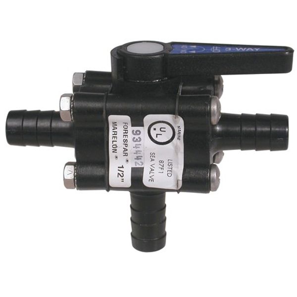 Forespar 3-Way Ball Valve 3/4" Hose Tail