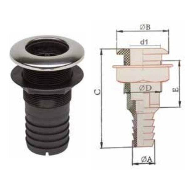 Can Plastic Skin Fitting with SS Cover 1-1/8" Hose