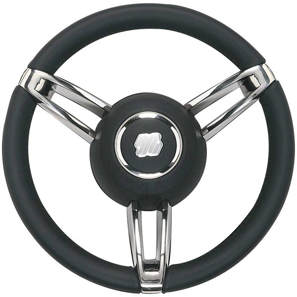 Ultraflex Stainless Steel Steering Wheel (Black Leather / 350mm / Hub)