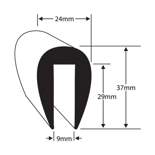 Wilks PVC 1/5 Fender U Section (9mm x 9m / Black)