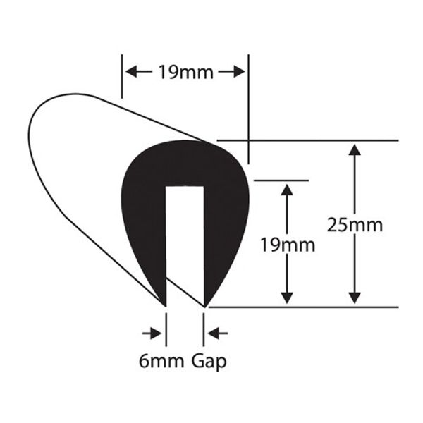 Wilks PVC 40 Fender U Section (6mm x 6m / Black)