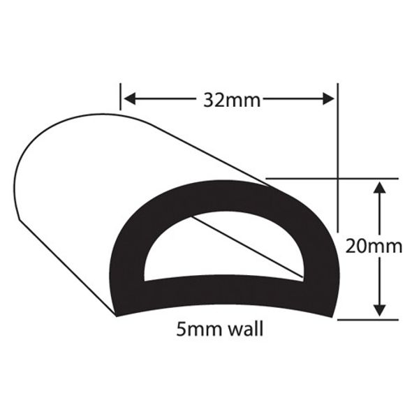 Wilks PVC 50 Fender D Section (32 x 20mm x 9m / Black)