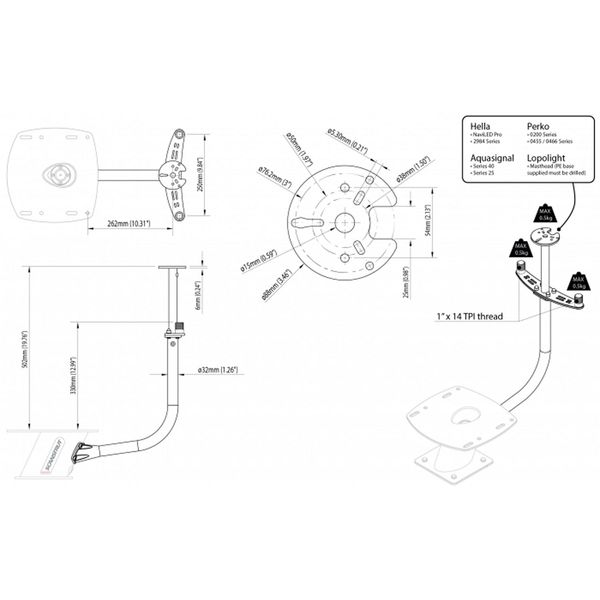 Scanstrut APT-LB-GPS2-01 GPS/VHF Antenna & Navlight Bar for PowerTower