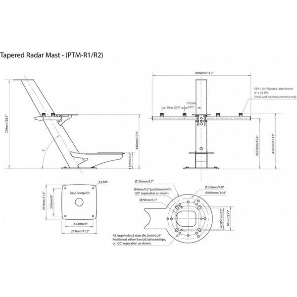 Scanstrut PTM-R1-1 Tapered Radar Mast Mount (Garmin, Raymarine)