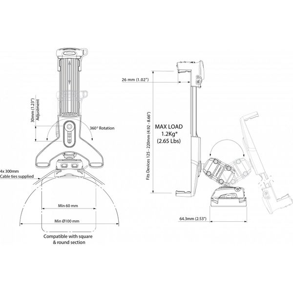 Scanstrut ROKK Mini Tablet Computer Mount Kit (Cable Tie Base)