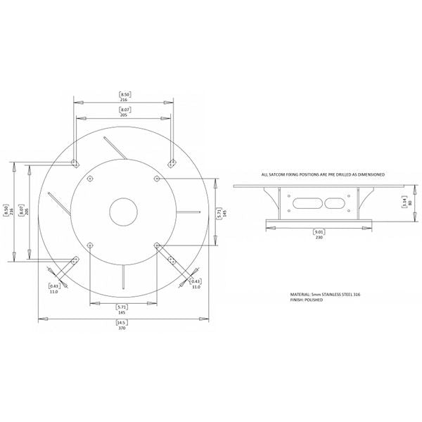 Scanstrut SC80 Satcom Antenna Mount in Stainless Steel 316 (JRC & KVH)