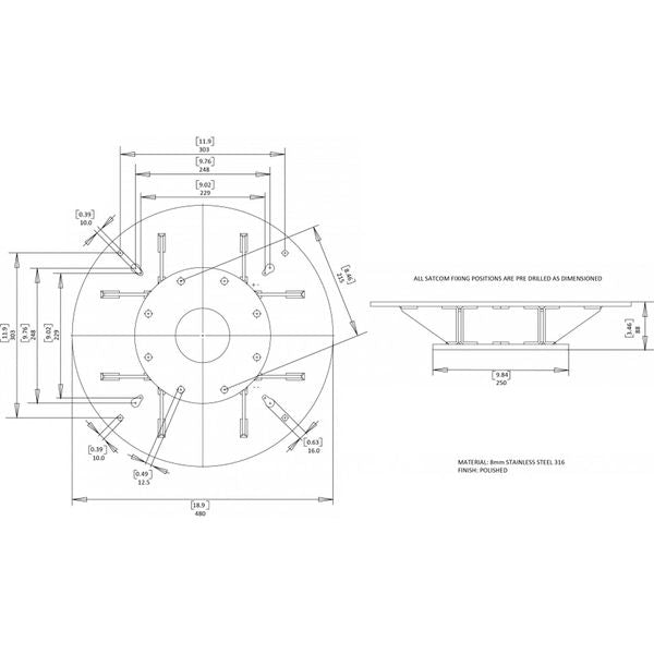 Scanstrut SC91 Satcom Antenna Mount in Stainless Steel 316 (KNS & KVH)