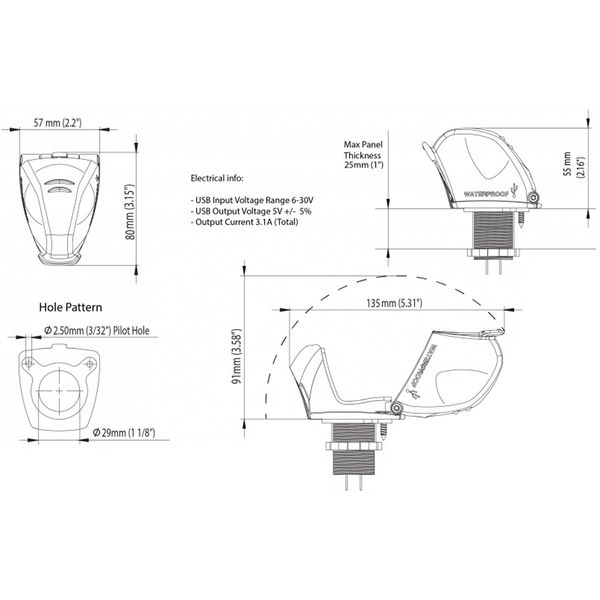 Scanstrut Dual USB Charging Socket (Waterproof / 12V & 24V)