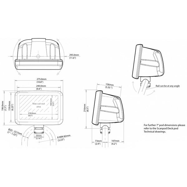 Scanstrut SPR-7-RM ScanPod Rail Pod for Displays Up To 7" (Raymarine)