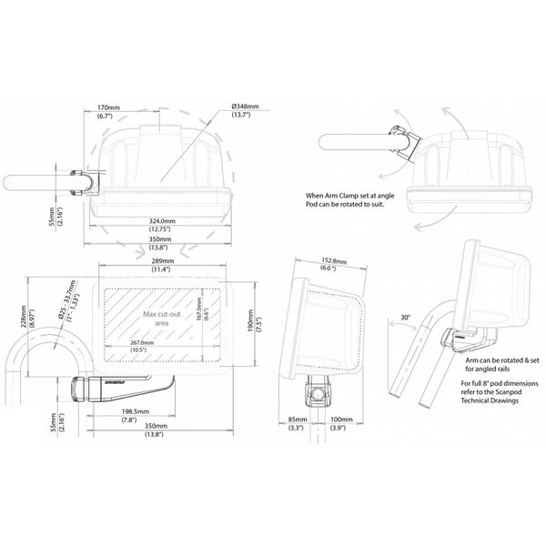 Scanstrut SPR-8-AM ScanPod Arm Pod for Displays Up To 9" (Garmin)