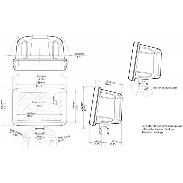 Scanstrut SPR-8-RM ScanPod Rail Pod for Displays Up To 9" (Raymarine)