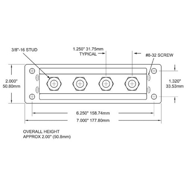 Blue Sea Powerbar 600 Amp Bus 3/8" Studs x4