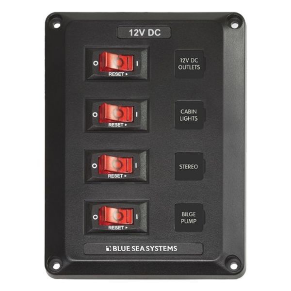 Blue Sea Panel Below Deck 12V DC Circuit Breaker 4 Position