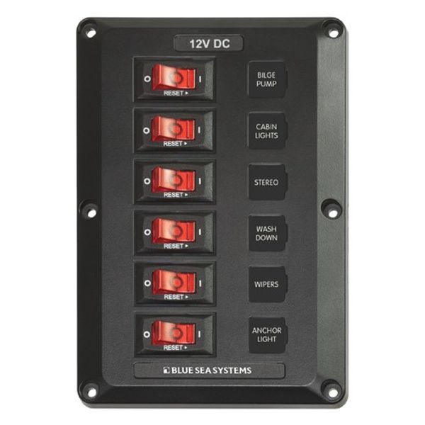 Blue Sea Panel Below Deck 12V DC Circuit Breaker 6 Position