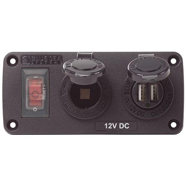 Blue Sea Accessory Panel 15A CB+ USB Socket + 12V Socket