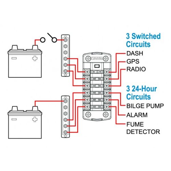 Blue Sea ST Fuse Block 6 Circuit Ind with Cover