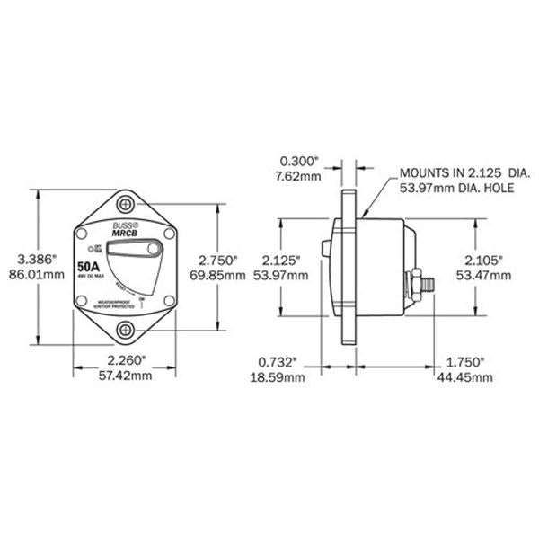 Blue Sea 187 Panel Mount Circuit Breaker 40A