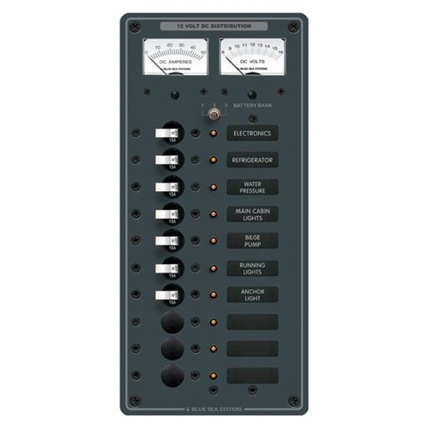 Blue Sea Panel DC 10 Position with Voltmeter and Ammeter CE