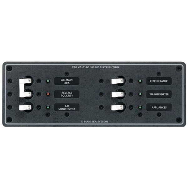 Blue Sea Panel 230V AC 6 Positive Horizontal with Main Breaker CE