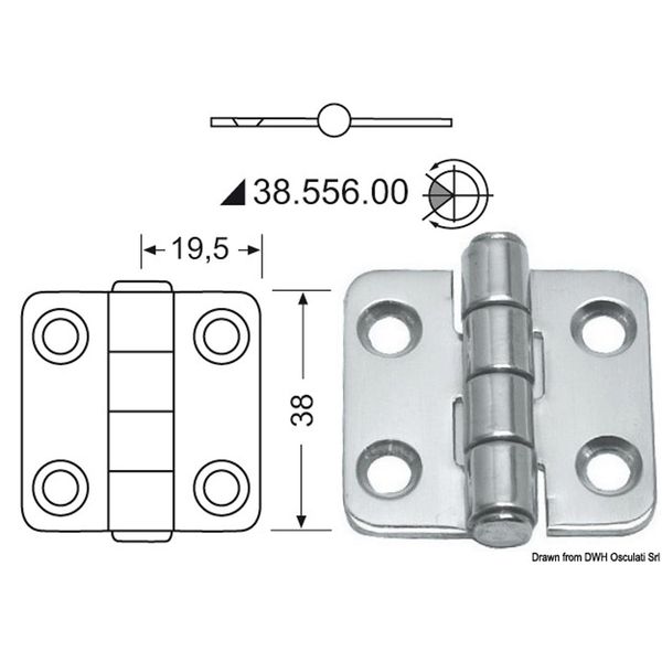 Osculati Stainless Steel Hinge (39mm x 38mm / Central Pin)