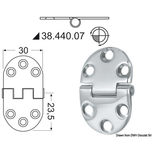 Osculati Stainless Steel Hinge (47mm x 30mm / Reversed Pin)