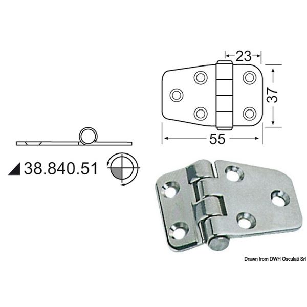 Osculati Stainless Steel Hinge (55mm x 37mm / Standard Pin)