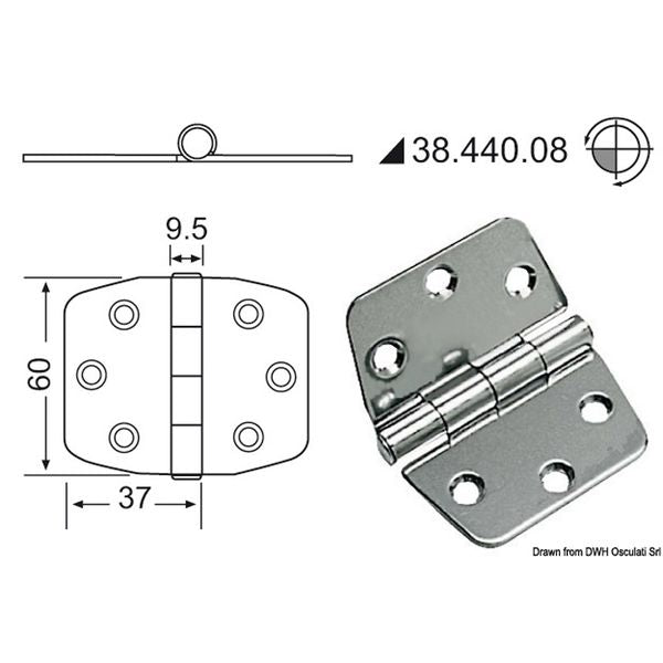 Osculati Stainless Steel Hinge (74mm x 60mm / Standard Pin)