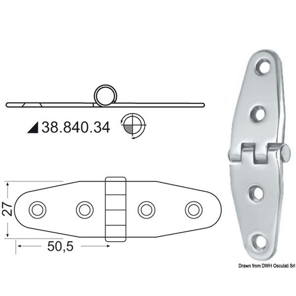 Osculati Stainless Steel Hinge (101mm x 27mm / Standard Pin)