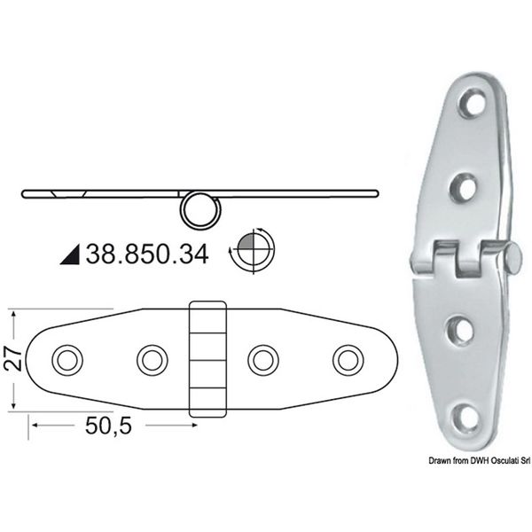 Osculati Stainless Steel Hinge (101mm x 27mm / Reversed Pin)