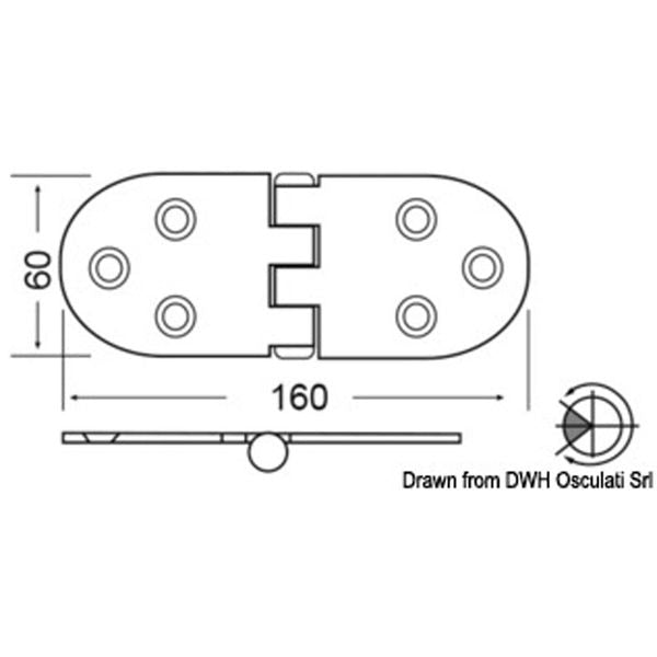 Osculati Stainless Steel Heavy Duty Hinge (160 x 60mm / Reversed Pin)