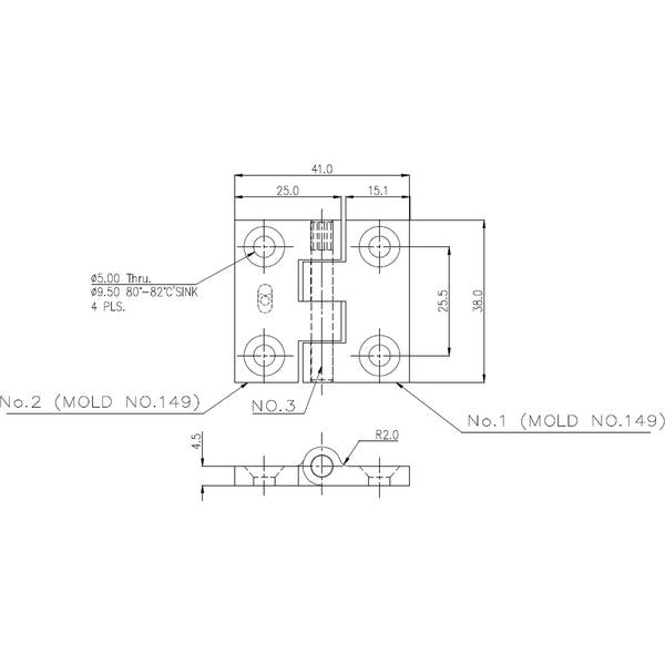 Osculati Stainless Steel Hinge (38mm x 38mm / Protruding Pin)