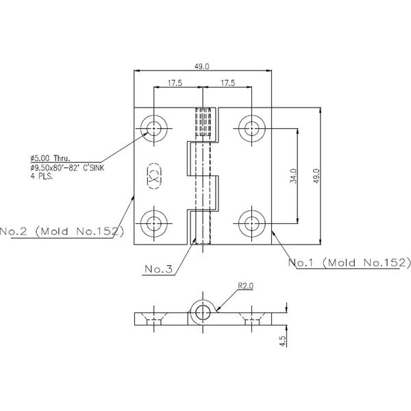 Osculati Stainless Steel Hinge (50mm x 50mm / Protruding Pin)