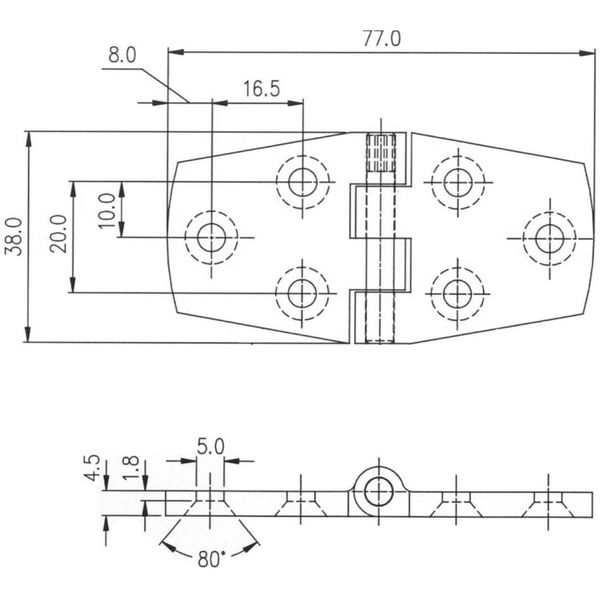 Osculati Stainless Steel Hinge (38mm x 74mm / Flush Pin)