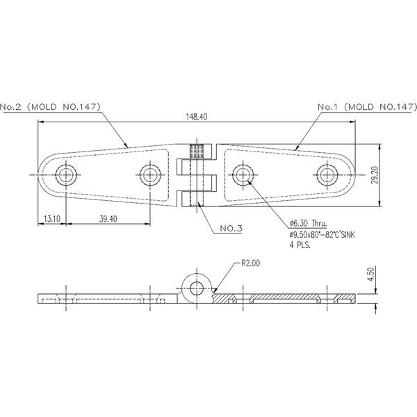 Osculati Stainless Steel Hinge (150mm / Long Wing)