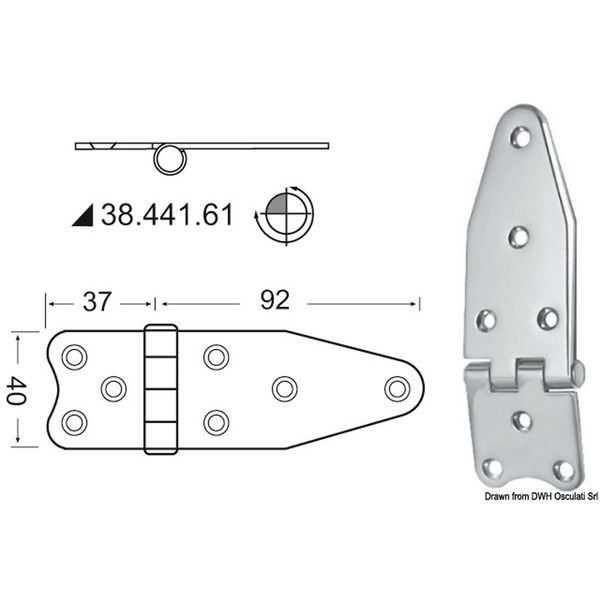 Osculati Stainless Steel Hinge (129mm x 40mm / Reversed Pin)