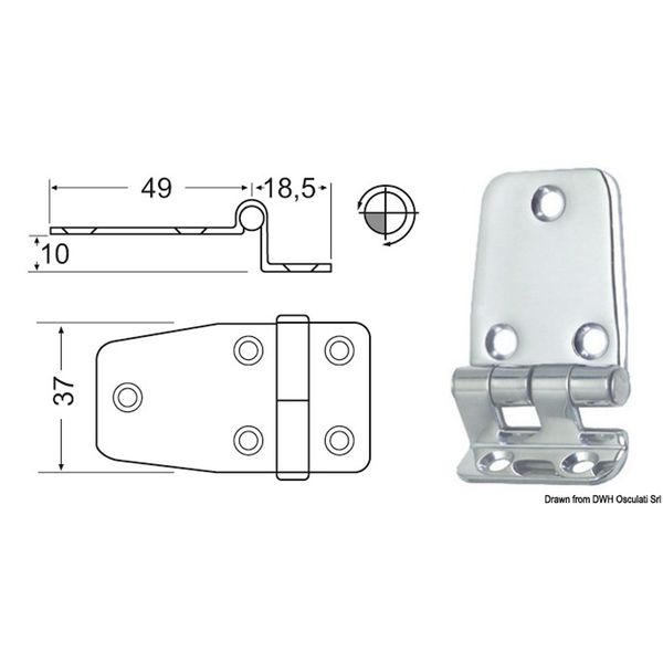 Osculati Stainless Steel Hinge (67.5mm x 37mm / Overhang)