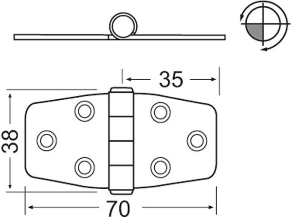 Osculati Stainless Steel Hinge (70mm x 38mm / Standard Pin)