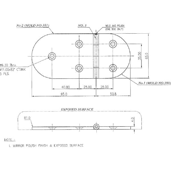 Osculati Stainless Steel Hinge (145mm x 65mm / Standard Pin)