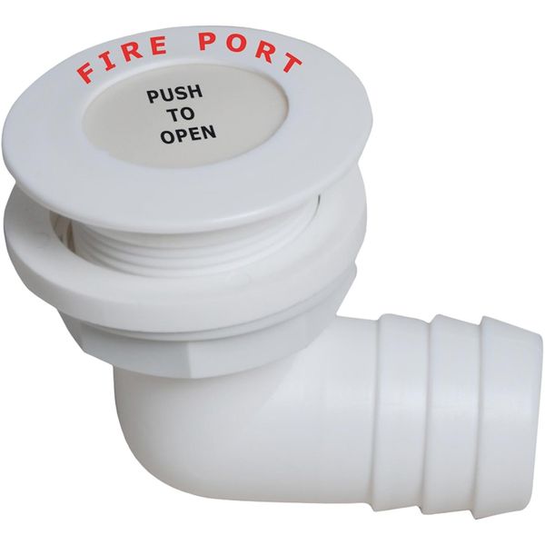 White Fire Port with 90 Degree Hose Adaptor (38mm Cutout, 70mm OD)