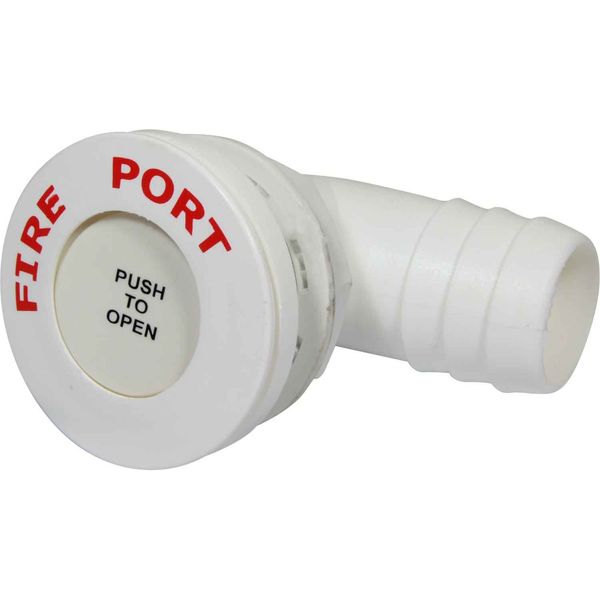 White Fire Port with 90 Degree Hose Adaptor (38mm Cutout, 70mm OD)