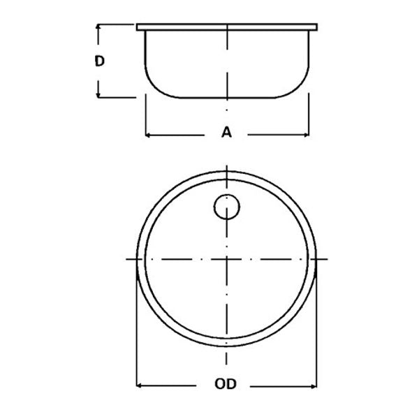 Osculati Stainless Steel Round Sink 260mm ID x 180mm Deep