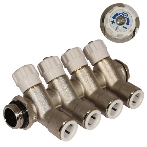 JG Speedfit Brass Manifold 4 Port White Hot/Cold