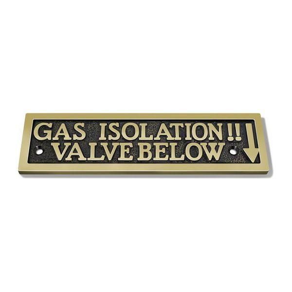 AG Nameplate 'Gas Isolation Valve Below' Cast Brass