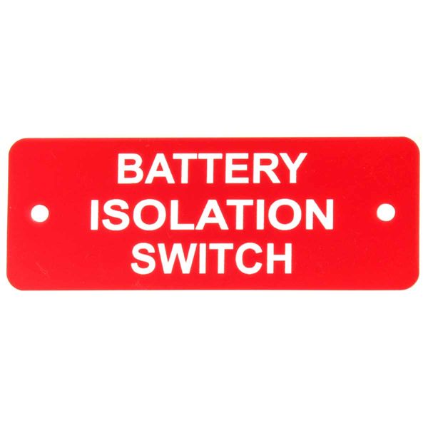 Battery Isolation Switch (L) Label Red with White Engrave 105 x 40mm