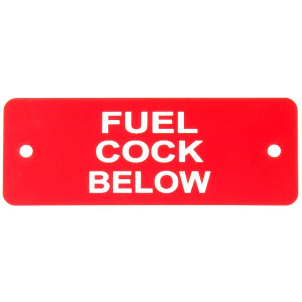 Fuel Cock Below Label (L) Red with White Engraving 105mm x 40mm