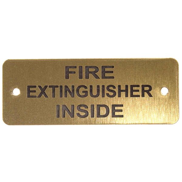 Fire Extinguisher Inside Label (L) Gold with Black Engrave 105 x 40mm