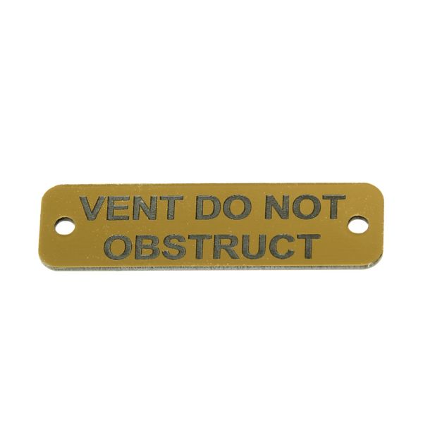 Vent Do Not Obstruct Label (S) Gold with Black Engraving 75mm x 22mm